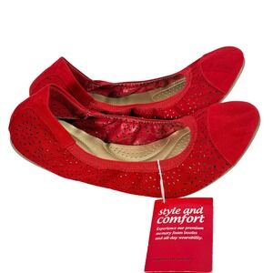 Dexflex NEW Comfort Red Fabric Perforated Ballet Flats Women's Sz 11 Maximalist